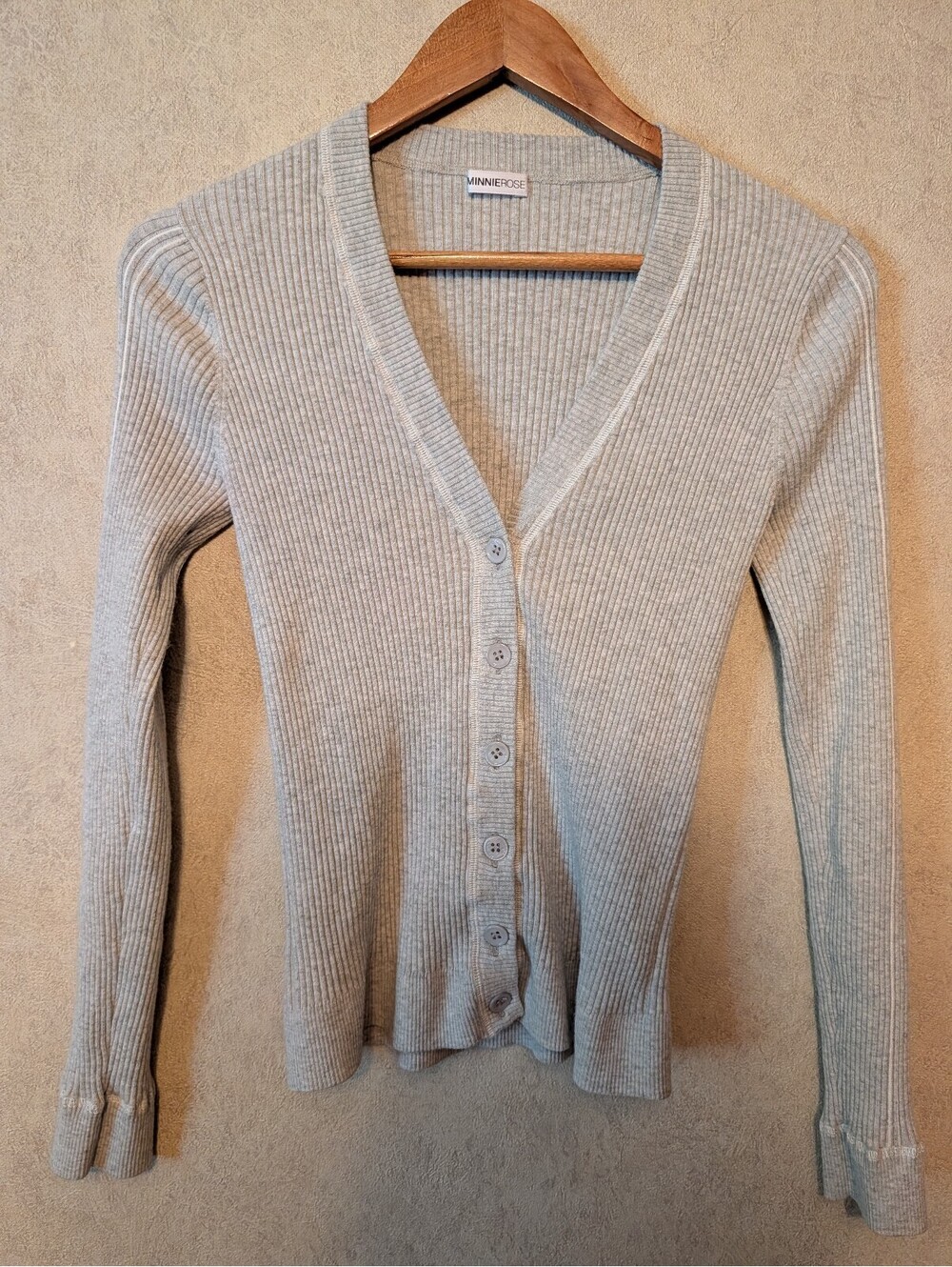 MINNIE ROSE gray ribbed button down cardigan sz S
